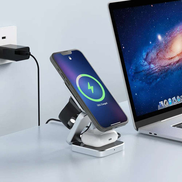 3 - in - 1 Foldable Wireless Charger for iPhone, Apple Watch, Air Pods - Fast Charging - multishop
