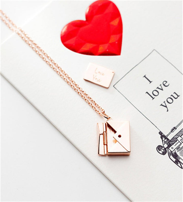 Text Love Letter Envelope Locket Necklace Girlfriend Wife Lover - multishop